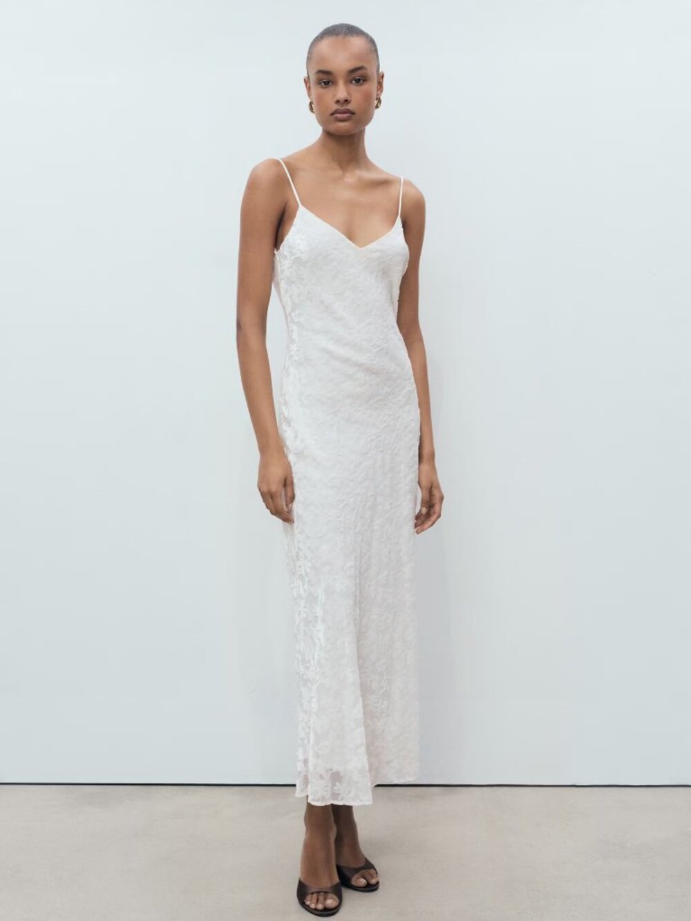 MANGO Devoré floral dres, Off white, Size 4